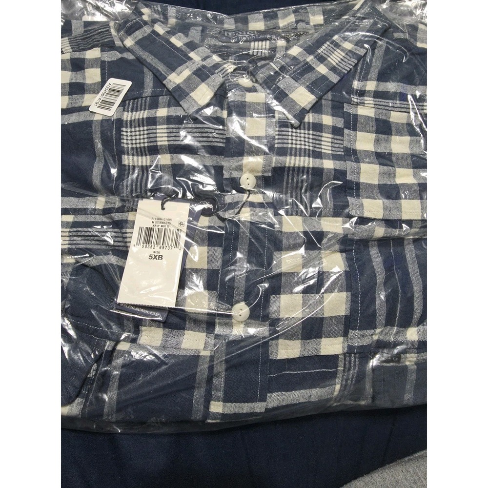 Polo Ralph Lauren Blue Plaid Classic Fit Patchwork Button Up Shirt Men Size 5XB - Picture 8 of 8